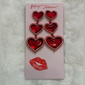 Betsey Johnson Red Crystal Heart Drop Earrings